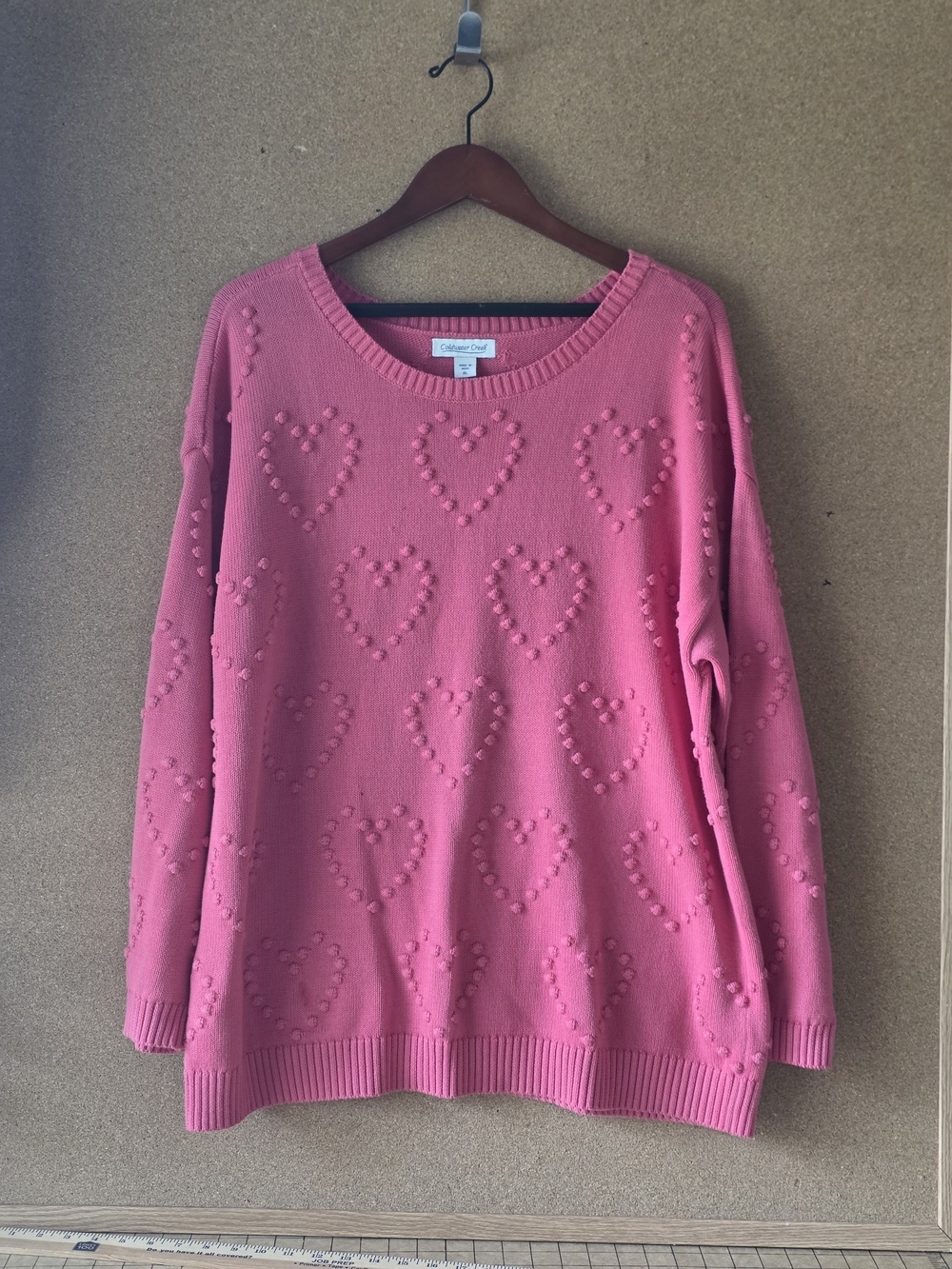 Coldwater Creek Pink Heart Knit Cotton Sweater XL Romantic Softgirl